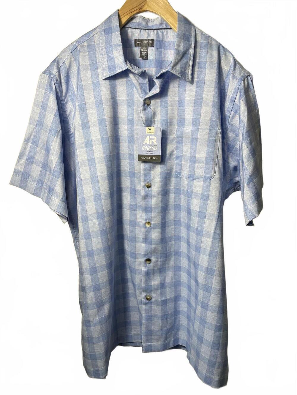Van Heusen Air Classic Fit Men's Large Blue Temperature Cooling Casual New NWT